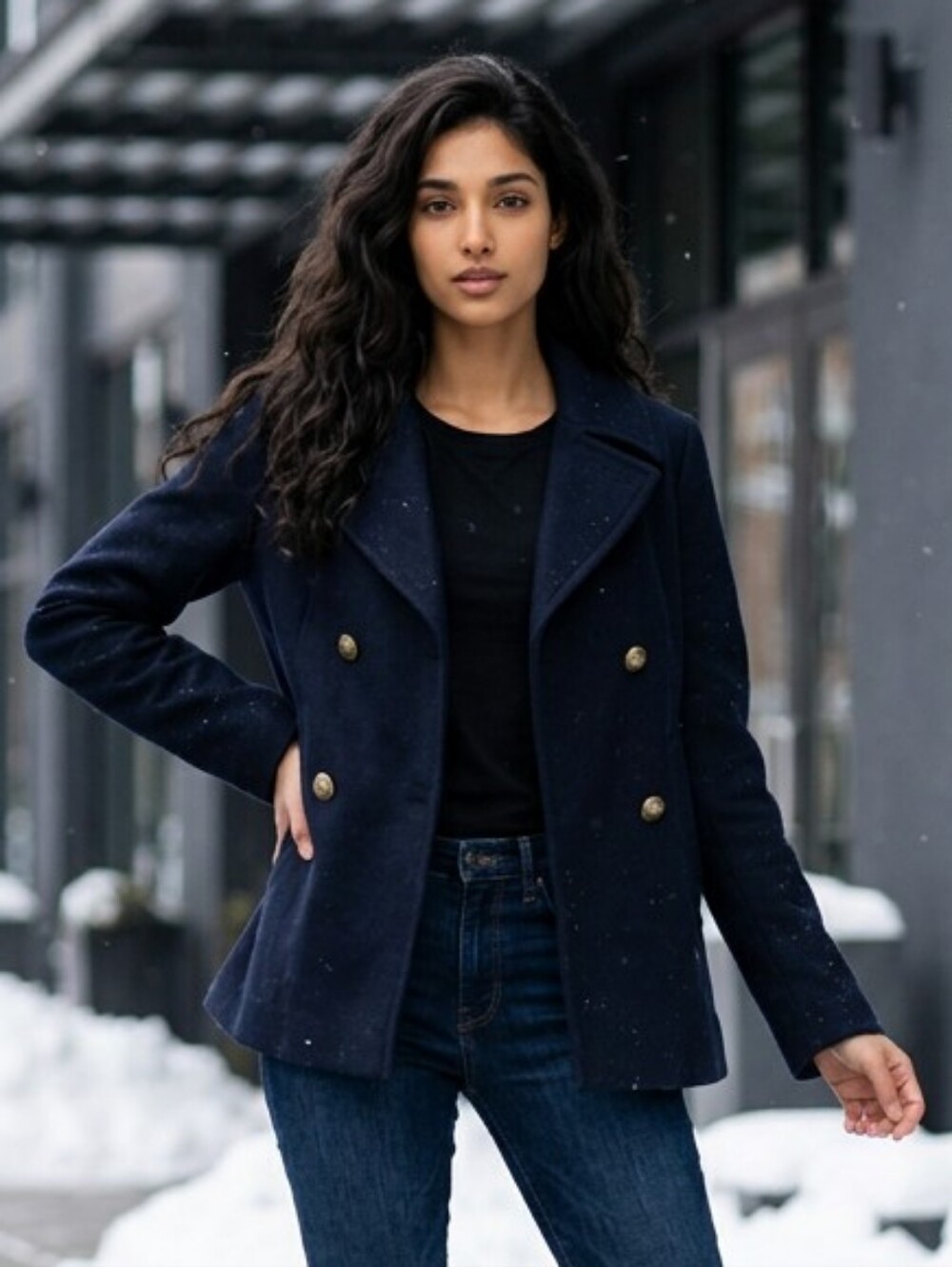 Express Black Wool Peacoat Double Breasted Classic Overcoat Heavy Winter Coat